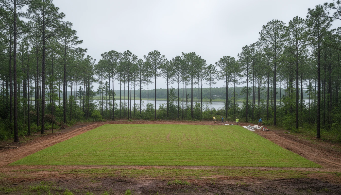 Cleared house site on wooded acreage near the Tar River in Pitt County, North Carolina