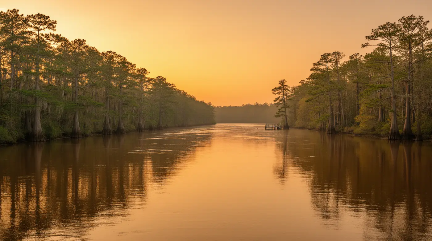 The Tar River winding through Pitt County, North Carolina